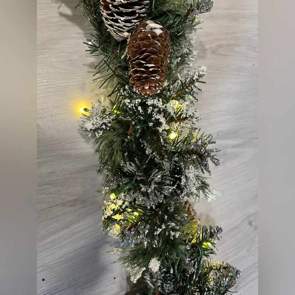 Festive Green Pine‎ Garland with Lights and Pine Cones